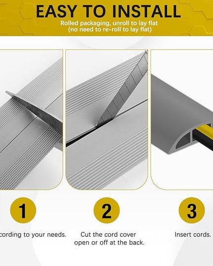 Floor Cord Cover 3.3FT Cord Covers for Wires on Floor Protect Wires & Prevent Trip Hazards, Easy to Cut for Home, Office, School, Concerts, Cavity W0.6in x H0.32in