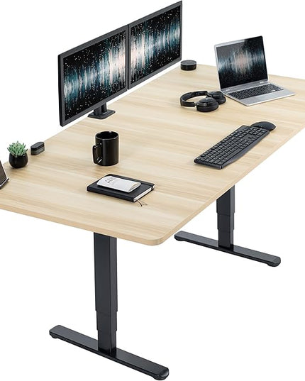 VIVO Electric 71 x 36 in Dual Motor Sit Stand Desk, Memory Height Adjustment, 2B Series, Light Wood Top Black Frame, DESK-KIT-2B7C-36