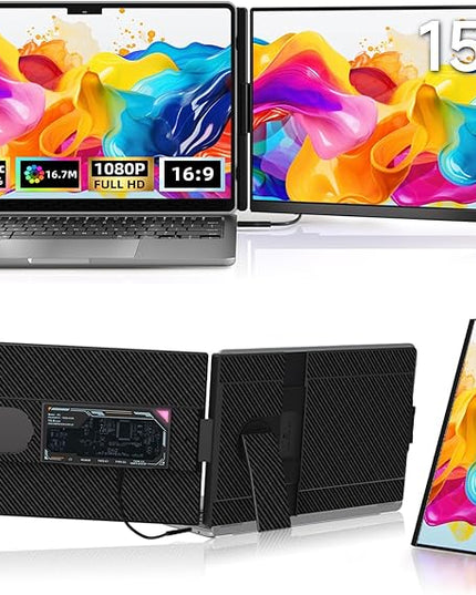 ROYY Laptop Screen Extender Dual Monitor - 15.6" Portable Monitor 85% NTSC IPS 1080P FHD Detachable Screen Extended Extra USB-C/HDMI Port Compatible with Wins Mac Dex Chrome Fits 13"-17" Laptops