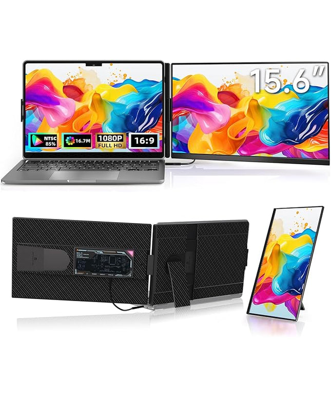 ROYY Laptop Screen Extender Dual Monitor - 15.6" Portable Monitor 85% NTSC IPS 1080P FHD Detachable Screen Extended Extra USB-C/HDMI Port Compatible with Wins Mac Dex Chrome Fits 13"-17" Laptops