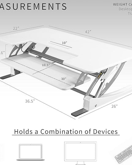 VIVO 42 inch Height Adjustable Stand Up Desk Converter, V Series, Quick Sit to Stand Tabletop Dual Monitor Riser Workstation, White, DESK-V000VLW