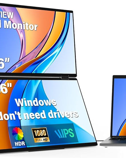 InnoView 2025 15.6" FHD Dual Portable Monitor | All-in-One Foldable & Stackable Design | 315° Screen Adjustment & 180° Stand | USB-C/HDMI Travel Monitor for Laptop, Mac, Windows