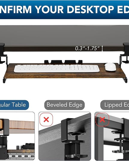 AX WABER Keyboard Tray Under Desk Pull Out with Extra Sturdy C Clamp Mount System, 27.3 (32.5 inch Including Clamps) x 11 Inch Slide-Out Platform Computer Drawer for Typing Vintage AX01WG02