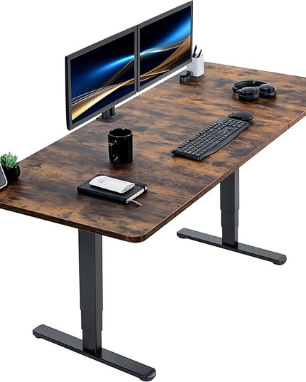 VIVO Electric 71 x 30 in Dual Motor Rustic Sit Stand Desk, Memory Height Adjustment, 2B Series, Vintage Brown Top Black Frame, DESK-KIT-2B7N