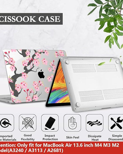 CISSOOK Compatible with MacBook Air 13.6 Inch Case A2681 A3113 A3240 2022-2025 Release, Hard Shell Case with Keyboard Cover for MacBook Air 13.6 M2 M3 M4 - Cherry Blossoms