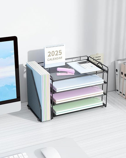 Spacrea Desk Organizers and Accessories, Paper Organizer for Desk with File organizer, Desk Accessories & Workspace Organizers for Catalog & Reference Racks (Black)
