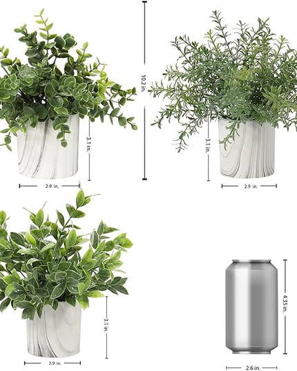 Hollyone Mini Artificial Potted Plants Fake Plants in Marble Pots, 1Pcs Plastic Eucalyptus Greenery Faux Plants for Home Office Desk Room Centerpiece Shelf Décor