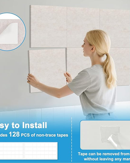 DOLLAR BOSS Felt Cork Board Tiles, 24 Packs 12" x 12" Thick Cork Bulletin Board Self Adhesive Acoustic Panels Soundproof Corkboards for Walls with Pushpins for Home Office Kitchen School, Beige