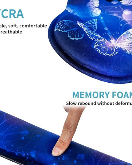 RICHEN Keyboard Wrist Rest and Mouse Pad with Wrist Support, Memory Foam Set for Gaming and Office, Comfortable & Lightweight for Easy Typing & Pain Relief (White Butterflies)