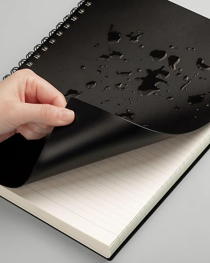 EMSHOI A4 Spiral Notebook Lined Journal, 11.2" X 8.27", 300 Pages/150 Sheets, 100gsm Thick Paper, Waterproof Softcover, Twin-Wire Binding, for School Work Writing Note Taking-Black