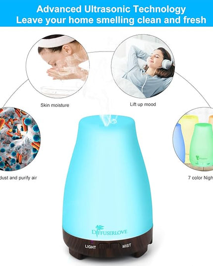 Diffuserlove Essential Oil Diffusers 200ML Remote Control Diffuser Mist Humidifiers BPA-Free Aromatherapy Diffuser (Black Base)