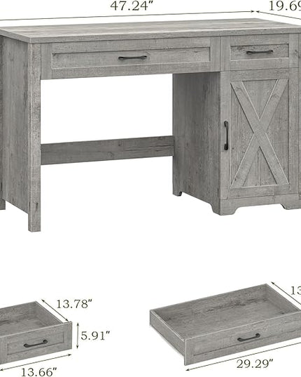 Vabches Farmhouse 51" Executive Desk,Computer Desk with Drawers and Storage Cabinet, Workspace for Home Office and Study.Grey