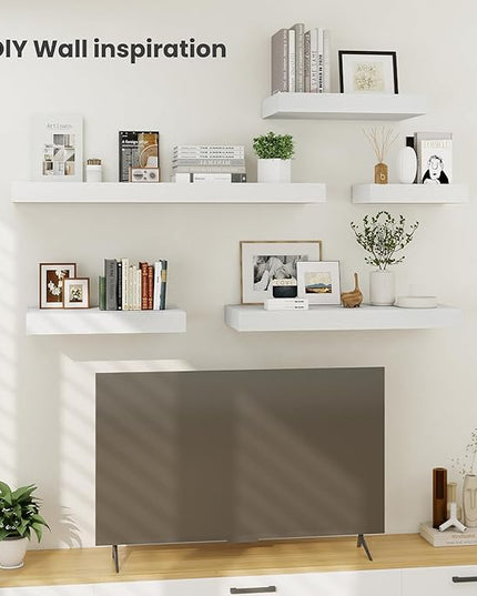 Heimlove 12 Inch Deep Floating Shelves, 16 x 12 inches Long Wall Shelf, Large Extra Display Shelf & Storage Shelf, Rustic Wood Wall Shelves for Fireplace Mantel, White - 2Pack