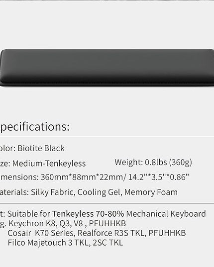 Faluber Cooling Gel Wrist Rest, 14.3-inch Length for Tenkeyless Keyboard, Memory Foam Palm Rest with Non-Slip Footpad, Ergonomic Design, Stain Resistant, PC Accessory Gaming Gear (Medium-TKL)