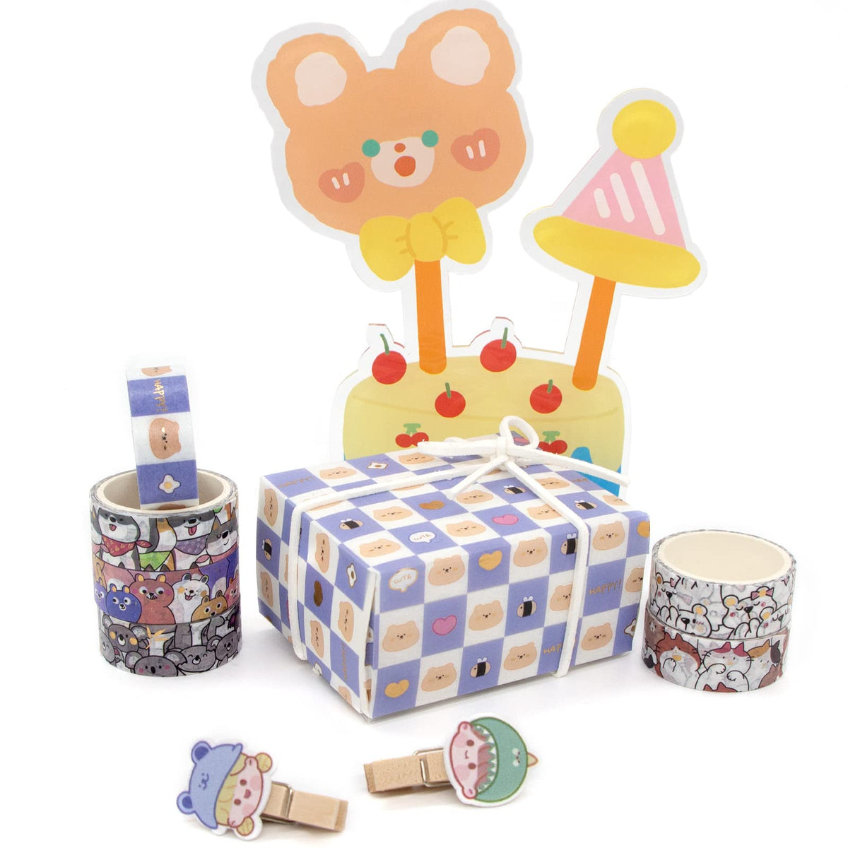 WAPETASHI Cute Washi Tape Set - 24 Rolls Kawaii Animals Gold Foil Decorative Masking Tape for Journaling, Scrapbooking, Kids DIY Crafts, Aesthetic Supplies, Planners, Bullet Journal