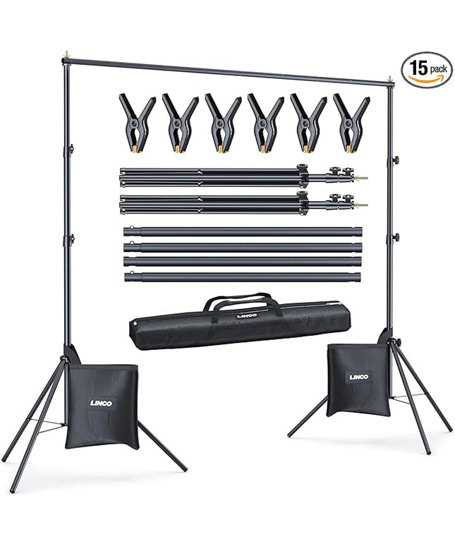 LINCO Backdrop Stand for Parties Kit 10x7 ft Adjustable Back Drop Photography Studio Photo Background Support System with Clamps, Sand Bag, Carrying Bag 4172