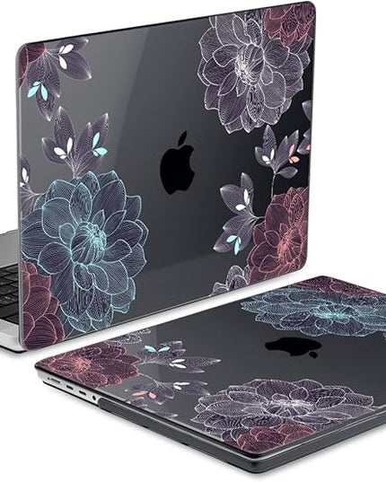 DONGKE Case for M5 MacBook Pro 14 inch 2025 2024-2021 M4 M3 M2 M1, Plastic Hard Shell Cover Compatible with A3434 A3112 A3401 A3185 A2992 A2779 A2442, Retina XDR Display & Touch ID, Dahlia Flowers
