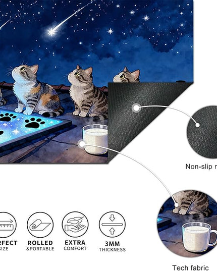 XL Mouse Pad Gaming Mousepad 31.5 x 11.8 Inch Large Keyboard Desktop Mat Diatomite Mouse Pad for Home and Office Desk Accessories with Rooftop Starry Sky Cat Artwork
