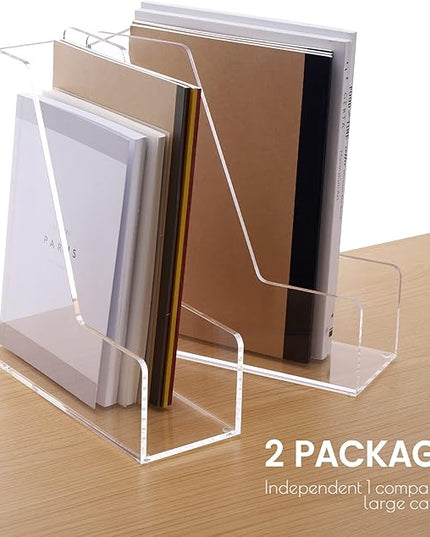Magazine Holder, Clear Acrylic Desk Organizers, File Organizer for Desk, Magazine Rack- Desktop Book Storage -Independent Vertical 1 Space-2 Pack