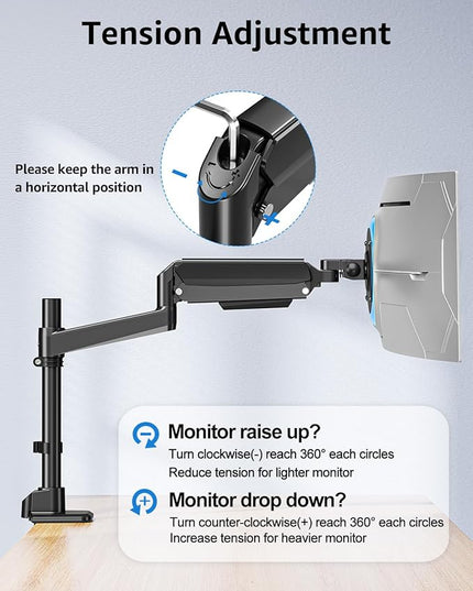 MOUNTUP Heavy Duty Monitor Arm Fits 49 45 42 40 39 34 32 Inch Screens, Ultrawide Monitor Arm Holds 4.4-44 lbs, Monitors Stand for Samsung Odyssey G9 and More, Height Adjustable Mount, VESA Mount