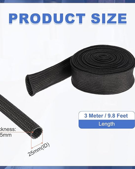 uxcell Insulation Cable Protector,25mm/0.98 Inch-3m/10 Feet High Temp Fiberglass Sleeve Black