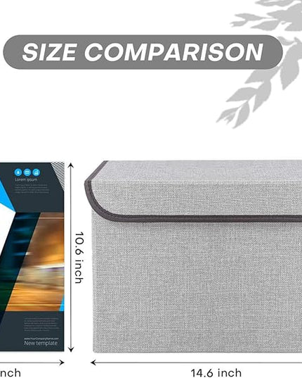Linen Fabric Foldable Storage Cube Bin Organizer Basket with Flip-Top Lid & Handles, Large Clothes Blanket Box for Home, Office, Closet, Light Gray, 4 Pack 14.6 x 9.5 x 9.5”