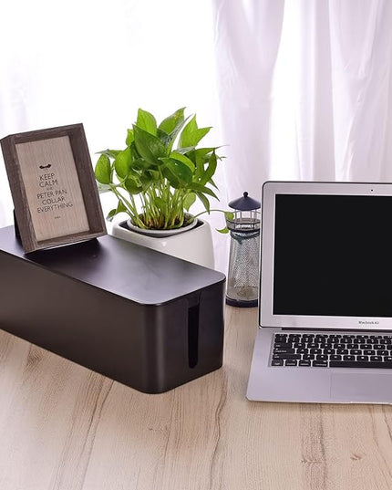 Cable Organizer Box Set of Three, Power Cover Cord Holder Surge Protector for Desk (Black)