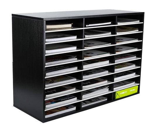 PAG-Mass Mail Sorter Organizer, Wood Literature Organizer, Student Mailbox for Classroom, Desktop Bill Paper Organizer for Office Home School, 27 Compartments, Black&White