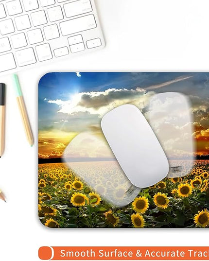 Square Mouse Pad Sunflower, Personalized Premium-Textured Custom Mouse Mat Design, Washable Mousepad Cloth, Non-Slip Rubber Base Computer Mouse Pads for Wireless Mouse