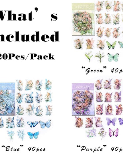 SIBLYMONA Vintage Fairy Stickers 120Pcs Transparent Stickers for Scrapbooking Journaling, Floral Butterfly Cottagecore Junk Journal Scrapbook Supplies, Rub On Transfers for Crafts (120, Blue)