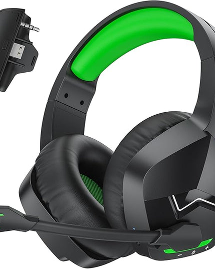 BINNUNE Wireless Gaming Headset for Xbox Series X/S, Xbox One, PS5, 120H Ultra-Long Battery, Bluetooth 5.3 Gaming Headphones with Noise-Canceling Mic, Comfortable Over-Ear Headphones,Green