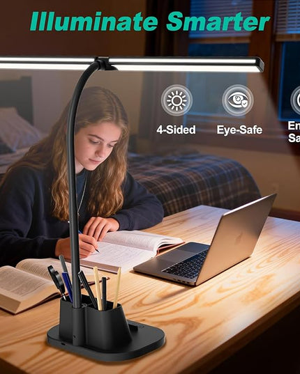 LED Desk Lamp, Eye-Caring Desk Light with Organized Base, 5 Color Modes & 5 Level Brightness, Adjustable Flexible Gooseneck Touch Lamp, Small Desk Lamp for Home Office, College Dorm Room Essentials