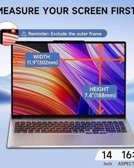 Laptop Privacy Screen 14 Inch 16:10 Aspect Ratio, Removable Laptop Screen Privacy Shield Compatible with Lenovo Hp Dell Acer Asus Thinkpad Envy Xps, Anti Glare Blue Light Computer Filter Protector