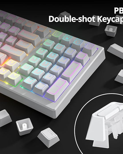 Guffercty kred 142 Key White Keyboard Keycap Set, Cherry Profile PBT Shine Through Translucent Characters Compatible with MX Switches(Ray Edge White)