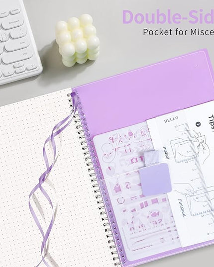AHGXG Bullet Dotted Journal - Dot Grid Spiral Notebook 8.5" x 11", A4 Large Dotted Notebook, 100 GSM Thick Paper, Waterproof Plastic Cover Journals for Bullet Journaling, Sketching, Purple