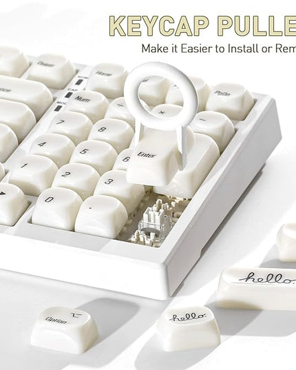 YUNZII 126-Key Ceramic keycaps Style, MOA Profile, Elegant Minimalist Design, Dye-Sublimated PC Keycaps with Silky Texture for MX Mechanical Gaming Keyboards (White)