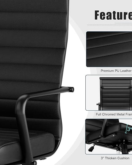 Okeysen Leather Office Desk Chair, Conference Room Chairs Executive Chair Ribbed, Ergonomic Height Adjustable Swivel Rolling Chair for Home Office.