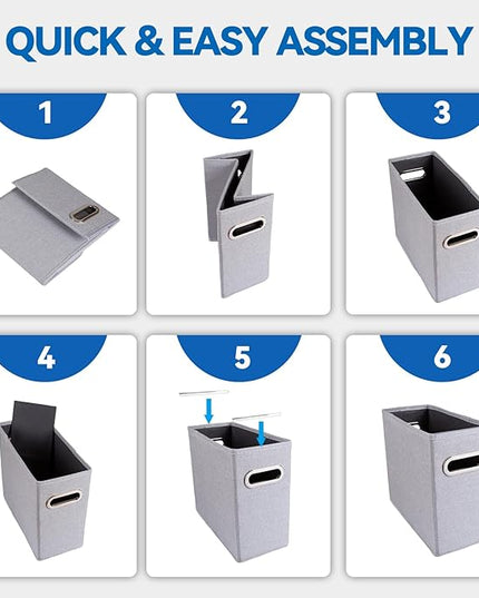 4 Packs Letter Size File Organizer, File Folders Organizer, Fabric Storage Box, Collapsible Paper Organizer with Metal Handle, Smooth PVC Rails, Only Box (Gray)
