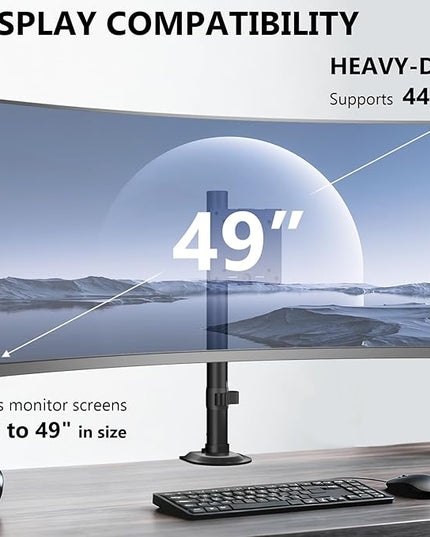 WALI Heavy Duty Single Monitor Arm Desk Mount for 13-49 Inch Screens, Ultrawide Monitor Stand with Full Motion Tilt, Swivel, Rotation, Holds up to 44 lbs, C-Clamp Mount for VESA 75/100mm,(M001S)