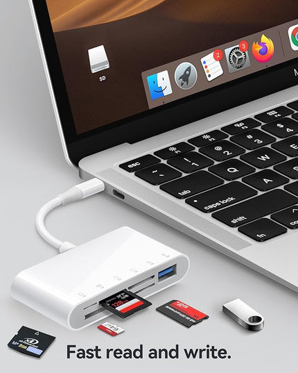 USB C SD Card Reader USB-C to SD MicroSD XD Picture MS Memory Stick Compact Flash Cards, Type C 6 Slots Trail Cameras Viewer Adapter for iPhone 15 16 iPad Mac Laptop MacBook More USBC Devices