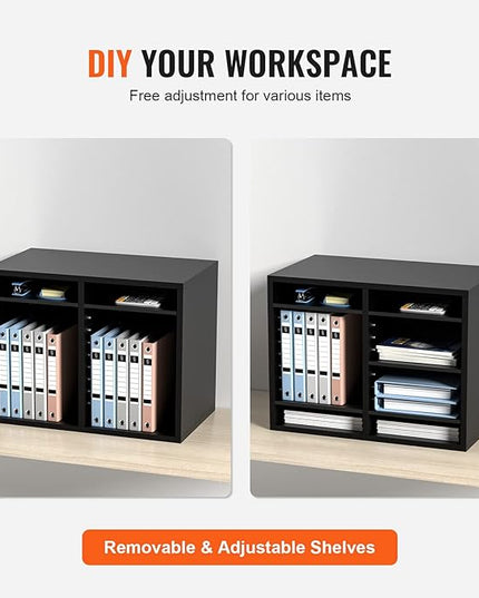 VEVOR Literature Organizers, 12 Compartments Office Mailbox with Adjustable Shelves，Wood Literature sorter 20.4x12x16.1 inches for Office, Home, Classroom, Mailrooms Organization, EPA Certified Black