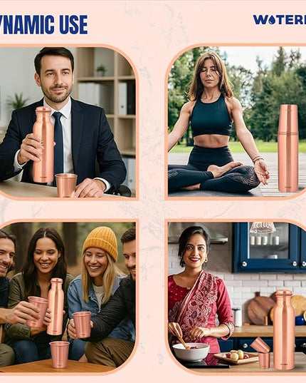 Plain Copper Water Bottle (34 Oz /1000ml) With Set Of 2 Tumbler (10 Oz/300ml Each) | Best use for Office,Gym & gifts |100% Pure Copper Material with Leak proof Quality Made In India