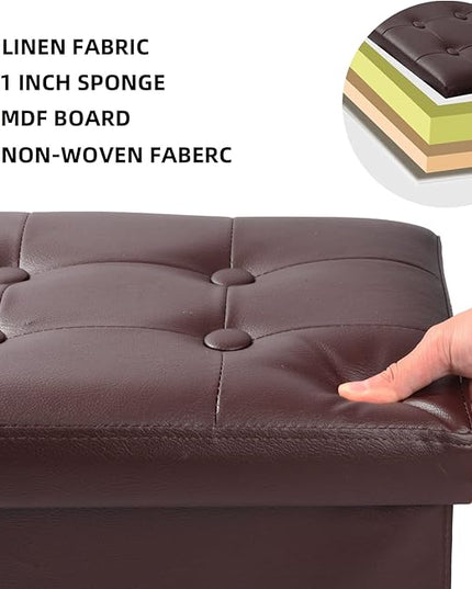 ALASDO Brown Leather Storage Ottoman Footrest Stool, 17x13x13inches, Modern Style