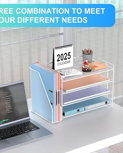 gianotter 4-Tier Paper Organizer With Magazine Holder, Desk Organizers and Accessories, Desk Accessories & Workspace Organizers, File Organizer for Office Supplies Storag (White, 4-Tier)