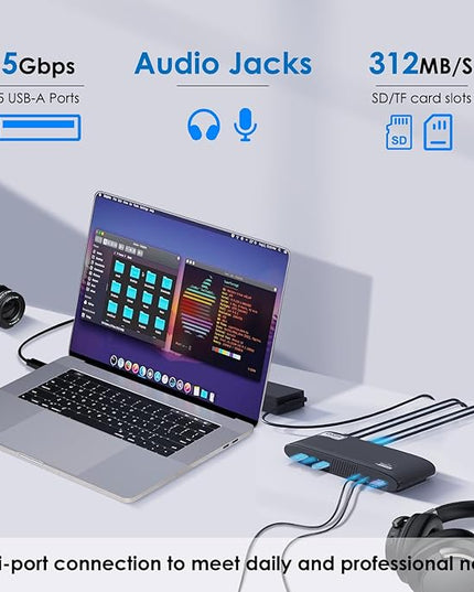 WAVLINK DisplayLink Docking Station 3 Monitors, USB-C Laptop Dock Dual 2K + 4K for Mac & Windows, 13-in-1 with 100W Charging, 3 HDMI, 5 USB Ports, Ethernet, SD/TF, Audio
