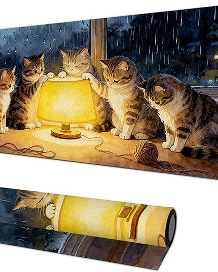 XL Mouse Pad Gaming Mousepad 31.5 x 11.8 Inch Large Keyboard Desktop Mat Diatomite Mouse Pad for Home and Office Desk Accessories with Cozy Window Night Cat Lamp Artwork