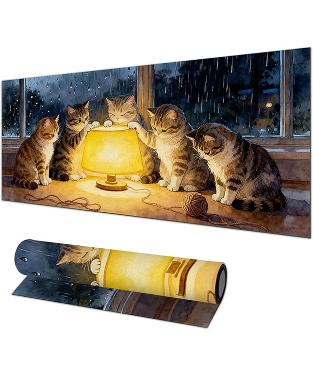 XL Mouse Pad Gaming Mousepad 31.5 x 11.8 Inch Large Keyboard Desktop Mat Diatomite Mouse Pad for Home and Office Desk Accessories with Cozy Window Night Cat Lamp Artwork