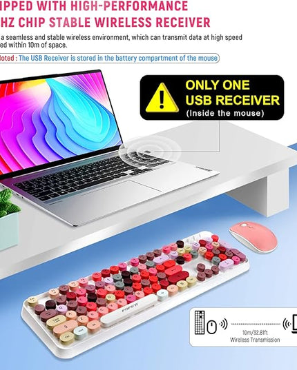 FOPETT Wireless Keyboard and Mouse Sets,Reliable 2.4 GHz Connectivity for PC,Laptop,Smart TV and More (White Colorful)