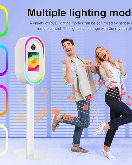 Professional iPad Photo Booth Stand with RGB Ring Light & Umbrella, Compatible with 10.2–13" iPad, Remote Control, Includes Flight Case for Events, Weddings & Rental Use (White, for 12.9)
