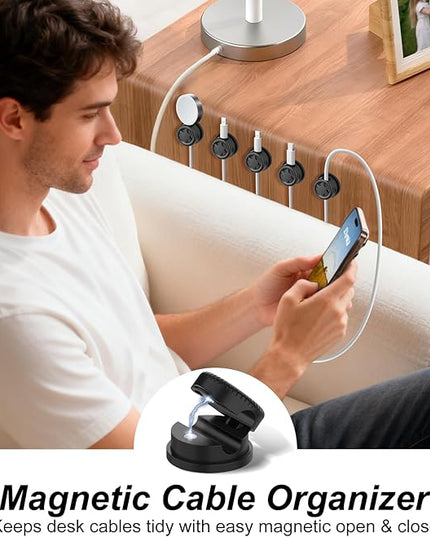 6 Pack Cord Organizer Magnetic Cable Clips, 360° Rotation Cable Clips - Adjustable Cord Holder for Nightstand, Adhesive Cable Management Cord Clips, Cable Holder & Charger Organizer（Black